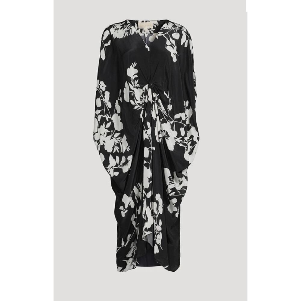 CAROLINA K Aisha Knot Caftain Kaftan Floral Print Black White Medium NEW
